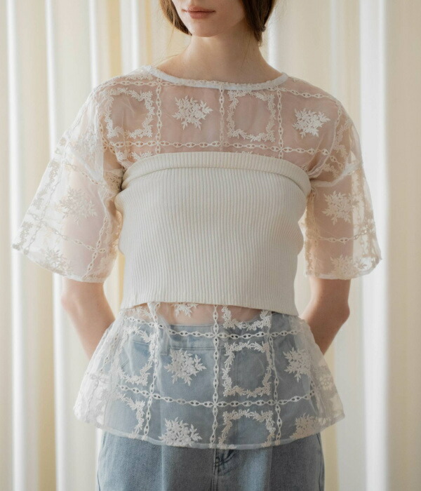 【即納】WILLFULLY ウィルフリー2026springsummer 2026春夏square lace big tee \u0026 rib tops SET スクエアレースビッグプルオーバー\u0026リブトップスセット 2611-TO-15【2026SS新作】≪4月17日入荷≫
