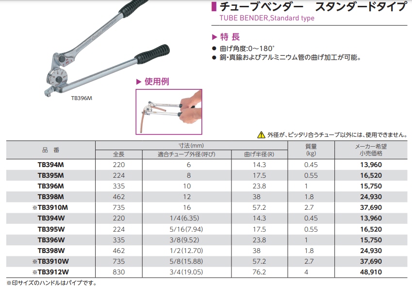 使い勝手の良い】 スーパーツール <br>TB3910W <br>チューブベンダー