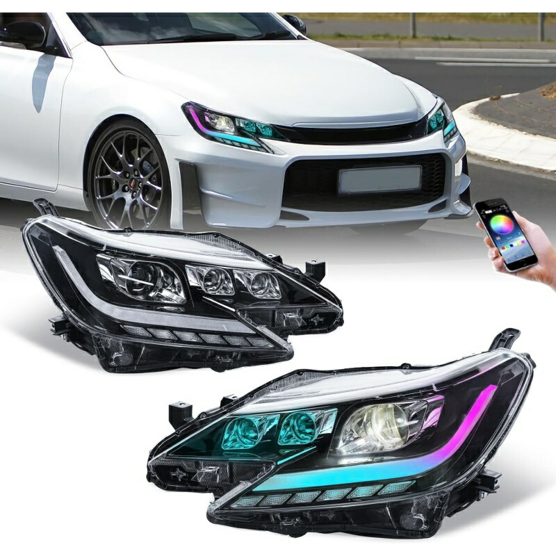 トヨタ マークX ヘッドライトGRX130型 中期 後期 対応 流れるウインカー Amazon | HCMOTIONZ トヨタ マークX ヘッドランプ 130 後期