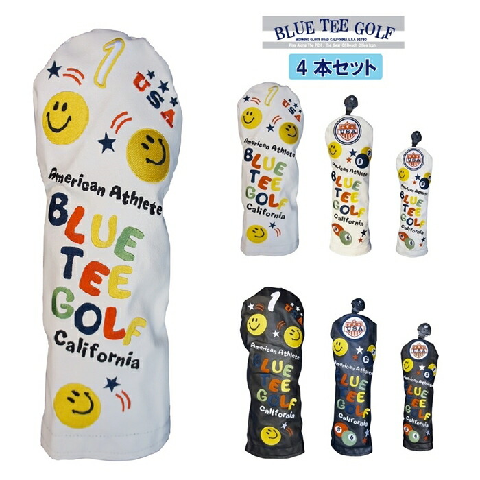 ☆ブルーティーゴルフ　 BLUE TEE GOLF California 【４本セット販売】ヘッドカバー スマイル&ピンボール アゲインストパー