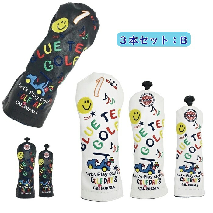 BLUE TEE GOLF California 【スマイル&カート】(HC-012) キャットハンド ヘッドカバー ３本セット