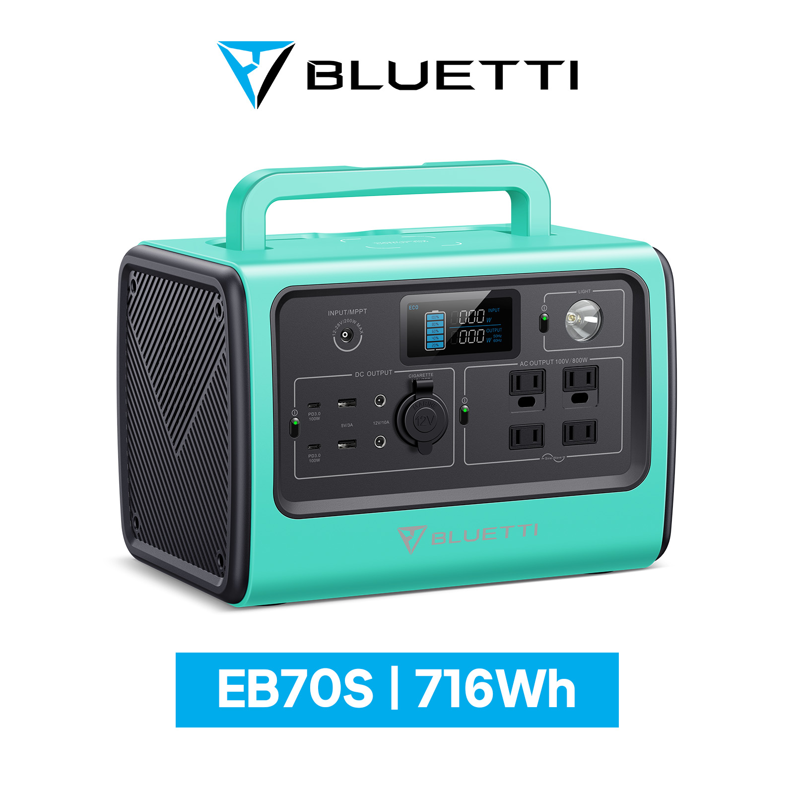 楽天市場】BLUETTI ポータブル電源 EB70S グリーン 716Wh/800W 大容量 蓄電池 家庭用 ポータブルバッテリー リン酸鉄長寿命  電動工具 発電機 防災 停電 軽量 急速充電 2500回以上サイクル アウトドア キャンプ 車中泊 防災 : BLUETTI JAPAN 楽天市場店