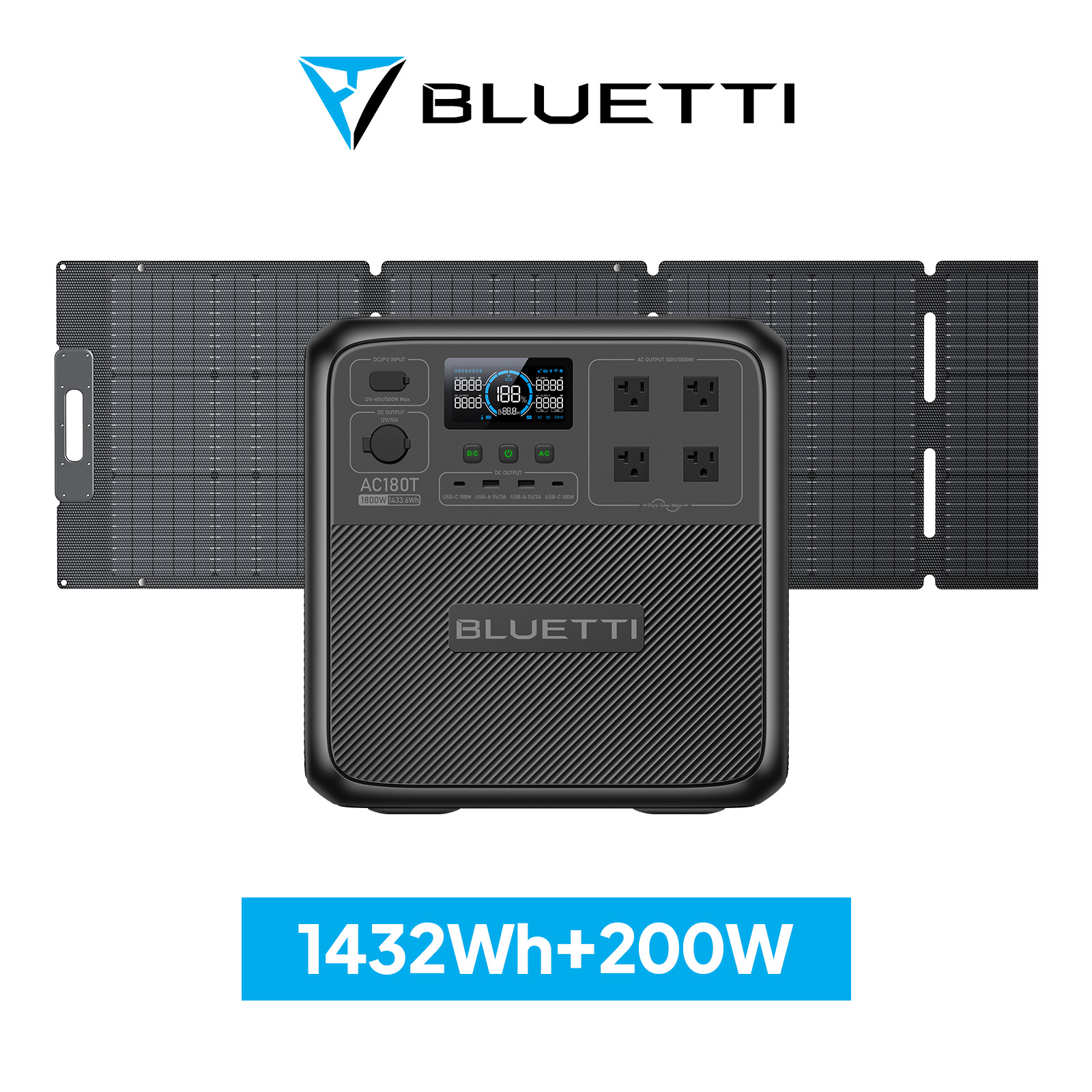 【楽天市場】【クーポン利用で159,800円】BLUETTI ポータブル電源 AC180T 1432Wh/1800W 大容量 家庭用蓄電池 5年保証  プラグイン式バッテリーパック リン酸鉄 長寿命 バックアップ電源（サージ2700W） UPS機能 APP遠隔操作 防災グッズ 地震停電 ...