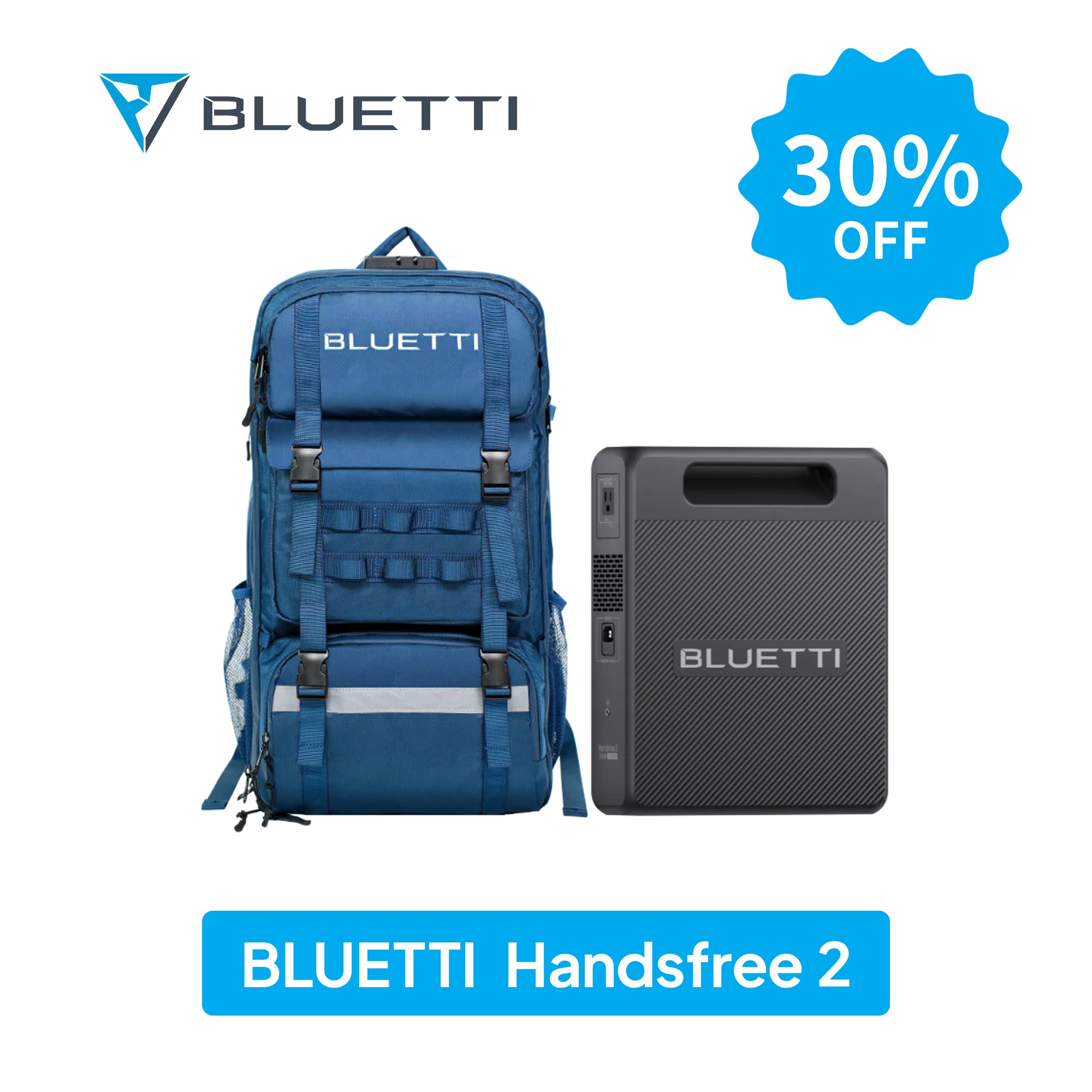 【在庫一掃 クーポン利用で69,860円】BLUETTI ポータブル電源 Handsfree2+BluePack2 512Wh/700W LiFePO4 バッテリー搭載 60L防塵防水設計 軽量コンパクトバックパック 登山?写真撮影?旅行用 急速AC/ソーラー充電対応(ソーラーパネル別売)