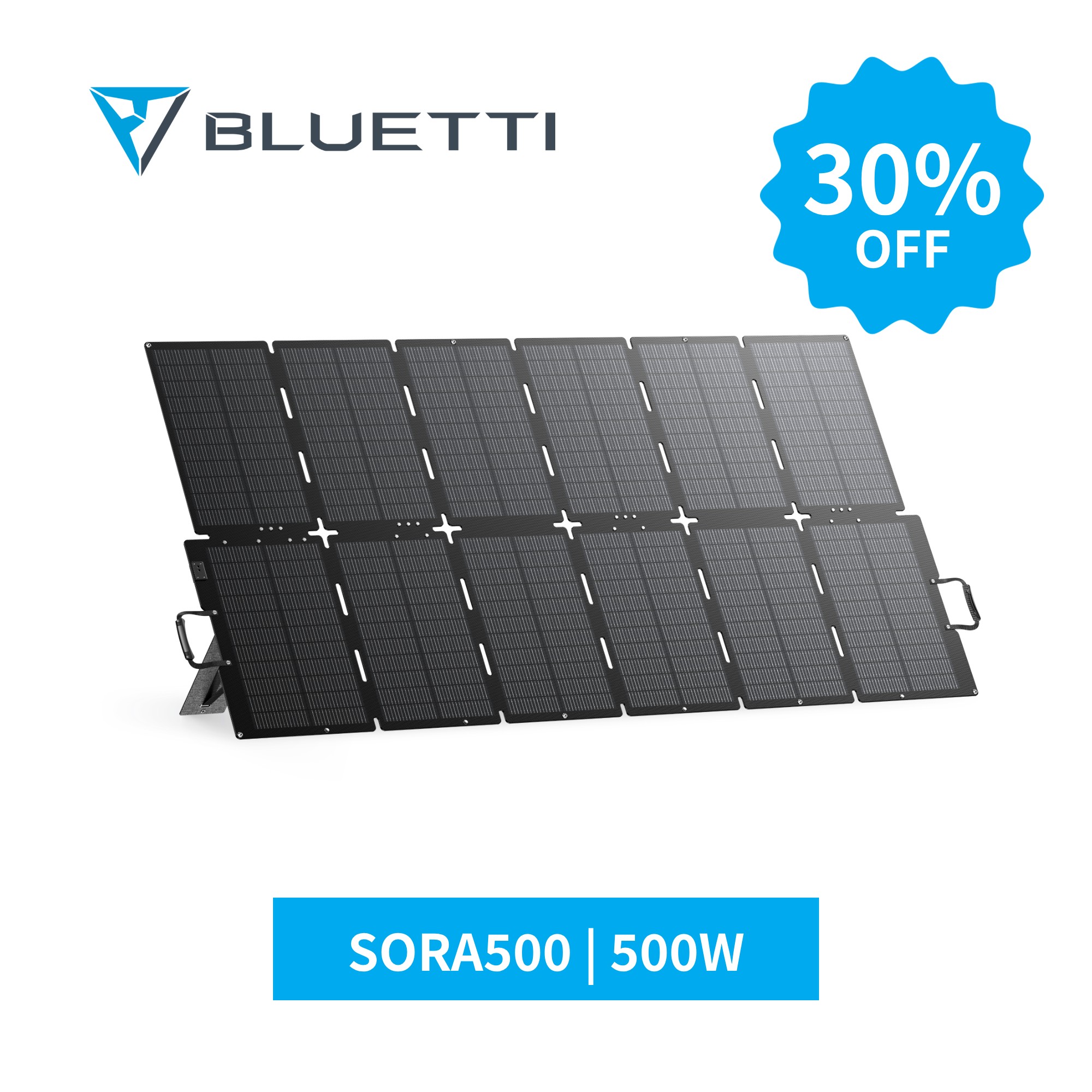 【クーポン利用で106,400円7/28から】BLUETTI ソーラーパネル 500W SORA 500 ソーラー充電器 太陽光発電 太陽光パネル 最新型ETFEソーラーチャージャー 折り畳み12回 最大25%高転換率 ポータブル電源 蓄電池 IP67防水 コンパクト キャンプ 節電対策 収納型スタンド｜BLUETTI JAPAN 店