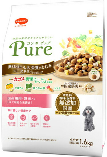 【日本ペット】コンボピュア　ドッグ　国産鶏肉・野菜入り　１．６ｋｇｘ８個（ケース販売）