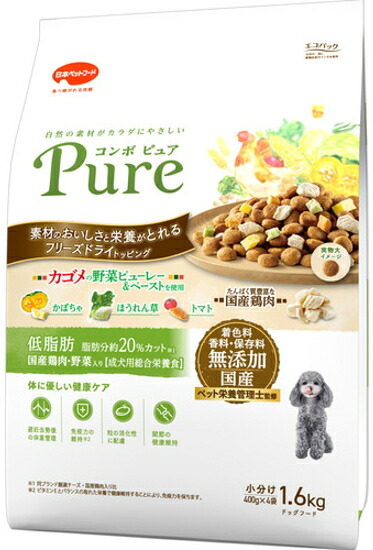 【日本ペット】コンボピュア　ドッグ　低脂肪　１．６ｋｇｘ８個（ケース販売）