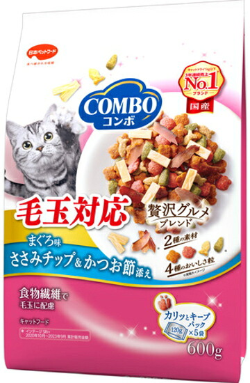 【日本ペット】コンボ　キャット　毛玉対応　まぐろ味・ささみチップ・かつお節添え　６００ｇｘ１２個（ケース販売）