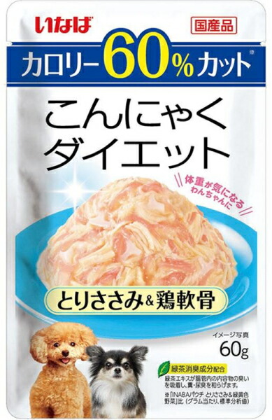 【いなば愛玩動物】こんにゃく食事制限 とりささみ＆鶏軟骨 ６０ｇｘ９６個（入れもの売りわたす） DRP-16