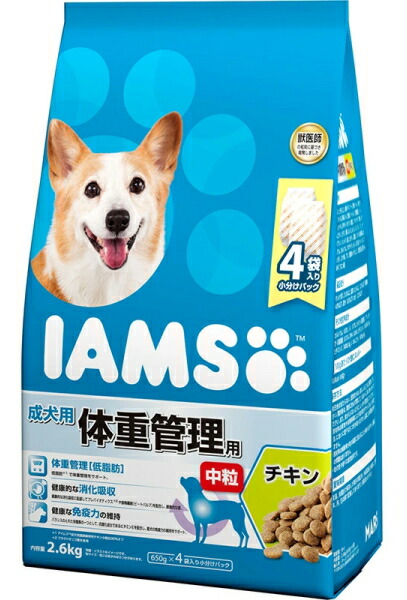【マースジャパン】アイムス 成犬用 体量保護すること用 意気地無し 中粒 ２．６ｋｇｘ４個（入れもの売りわたす）