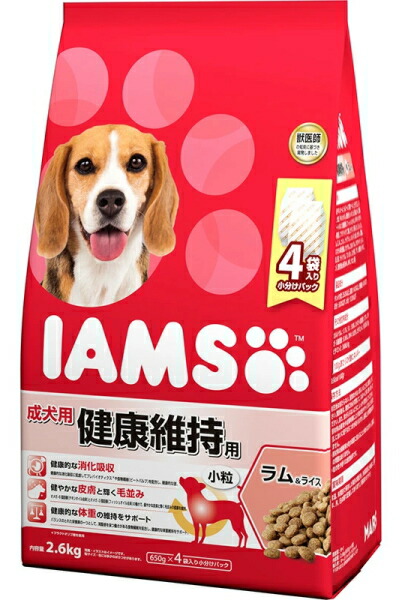【マースジャパン】アイムス 成犬用 思わしい守りつづける用 子ヒツジ＆上げ米 素粒子 ２．６ｋｇｘ４個（入れもの売りわたす）