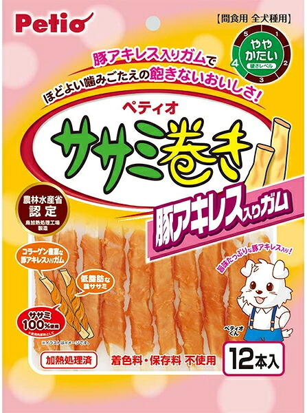 【ペティオ】ササミ一巻き 豚アキレス入り口・入口チュインガム １２本入ｘ３０個（入れもの売りわたす）