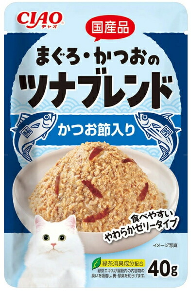 【いなばペット】チャオ　まぐろ・かつおのツナブレンドパウチ　かつお節入り　４０ｇｘ９６個（ケース販売）　IC-592