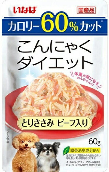 【いなば愛玩動物】こんにゃく食事制限 とりささみ 牛肉入り口・入口 ６０ｇｘ９６個（入れもの売りわたす） DRP-18