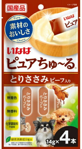 【いなばペット】いなば　ピュアちゅ～る　とりささみ　ビーフ入り　１４ｇｘ４本ｘ４８個（ケース販売）　DS-199