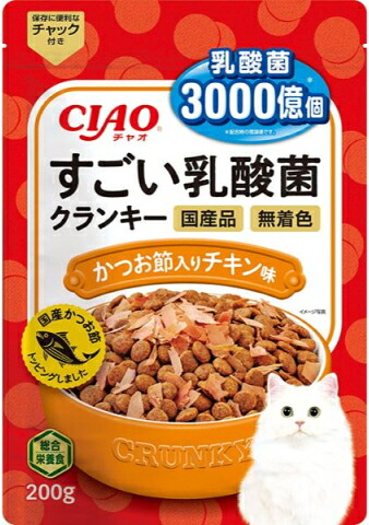 【いなばペット】チャオ　すごい乳酸菌クランキー　かつお節入りチキン味　２００ｇｘ２４個（ケース販売）　P-254