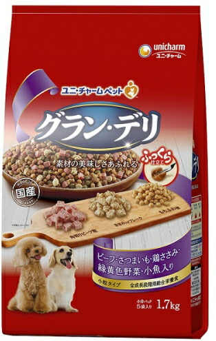 楽天市場 ユニチャーム グランデリ ふっくら仕立て ビーフ さつまいも 鶏ささみ 緑黄色野菜 小魚 １ ７ｋｇｘ４個 ケース販売 ブルーウッド