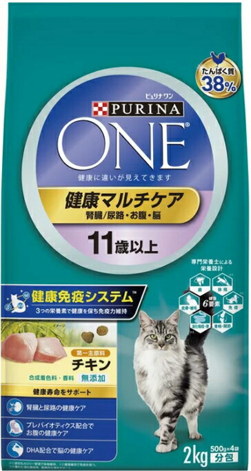【ネスレピュリナ】ピュリナワン キャット 健康マルチケア 11歳以上 チキン 2kgx6個(ケース販売)