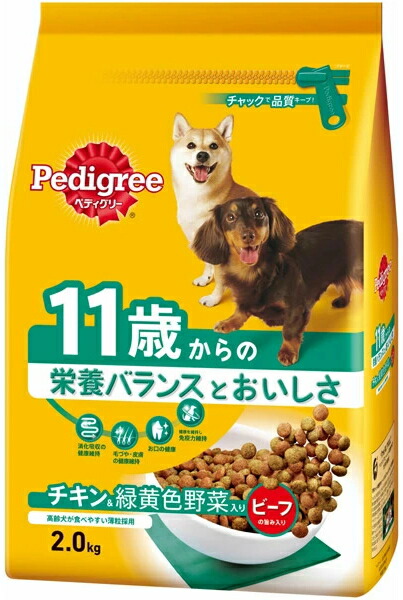 【マースジャパン】ペディグリー １１歳から ヘルシーチキン＆緑黄色草片入り口・入口 ２ｋｇｘ６個（入れもの売りわたす）