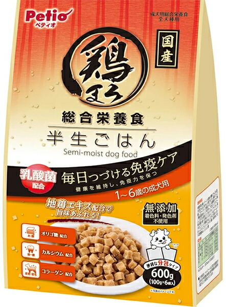 【ペティオ】鶏まろ　総合栄養食　半生ごはん　１～６歳の成犬用　６００ｇｘ１２個（ケース販売）