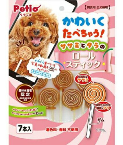 【ペティオ】かわいくたべちゃう！　ササミとタラのロールスティック　７本入ｘ３０個（ケース販売）｜ブルーウッド