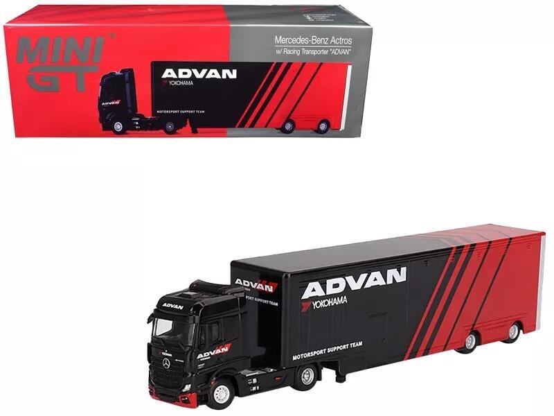 【国内在庫品】MINI GT 1/64 メルセデス ベンツ アクトロス レーシングトランスポーター ADVAN 右ハンドル