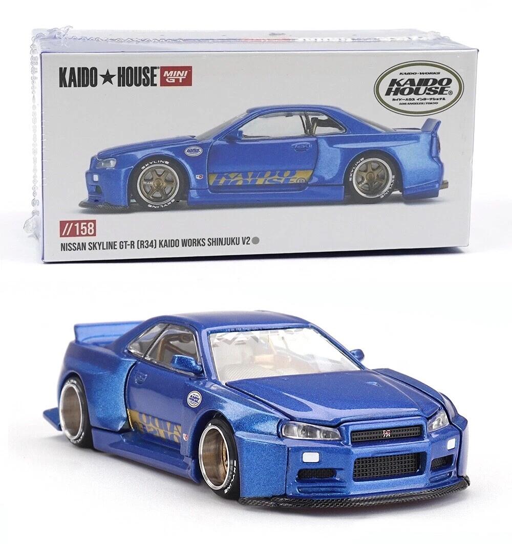 ミニGT 1/64 日産 スカイライン BNR34 街道ハウス Nismo 青 Nissan スカイライン GT-R R34 Kaido Works (V2 エアロ