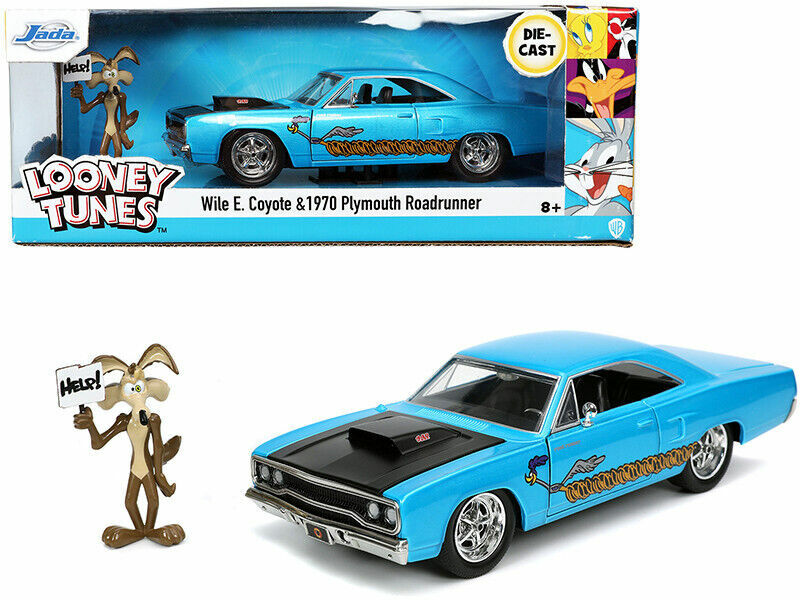 【国内在庫品】JADA TOYS 1/24 ルーニー・テューンズ プリマス ロードランナー 1970 ブルー コヨーテ フィギア付き Looney Tunes Coyote Road Runner