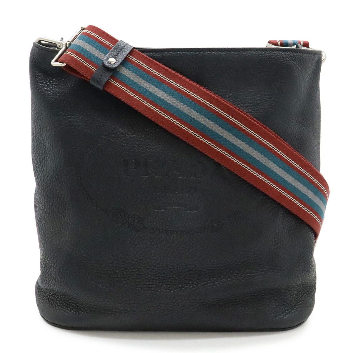 PRADA プラダ ヴィッテロ フェニックス ショルダーバッグ ストライプショルダー 斜め掛け レザー NERO 黒 ブラック シルバー金具 1BE023 【中古】｜Blumin 店