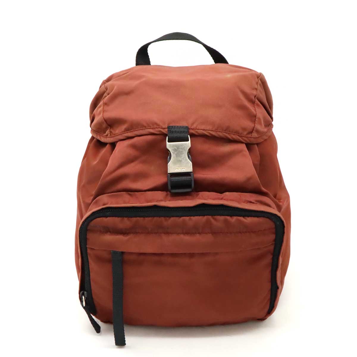 PRADA プラダ TESSUTO MONTANG ナイロン バックパック リュックサック テラコッタ レッド系 シルバー金具 V152 【中古】