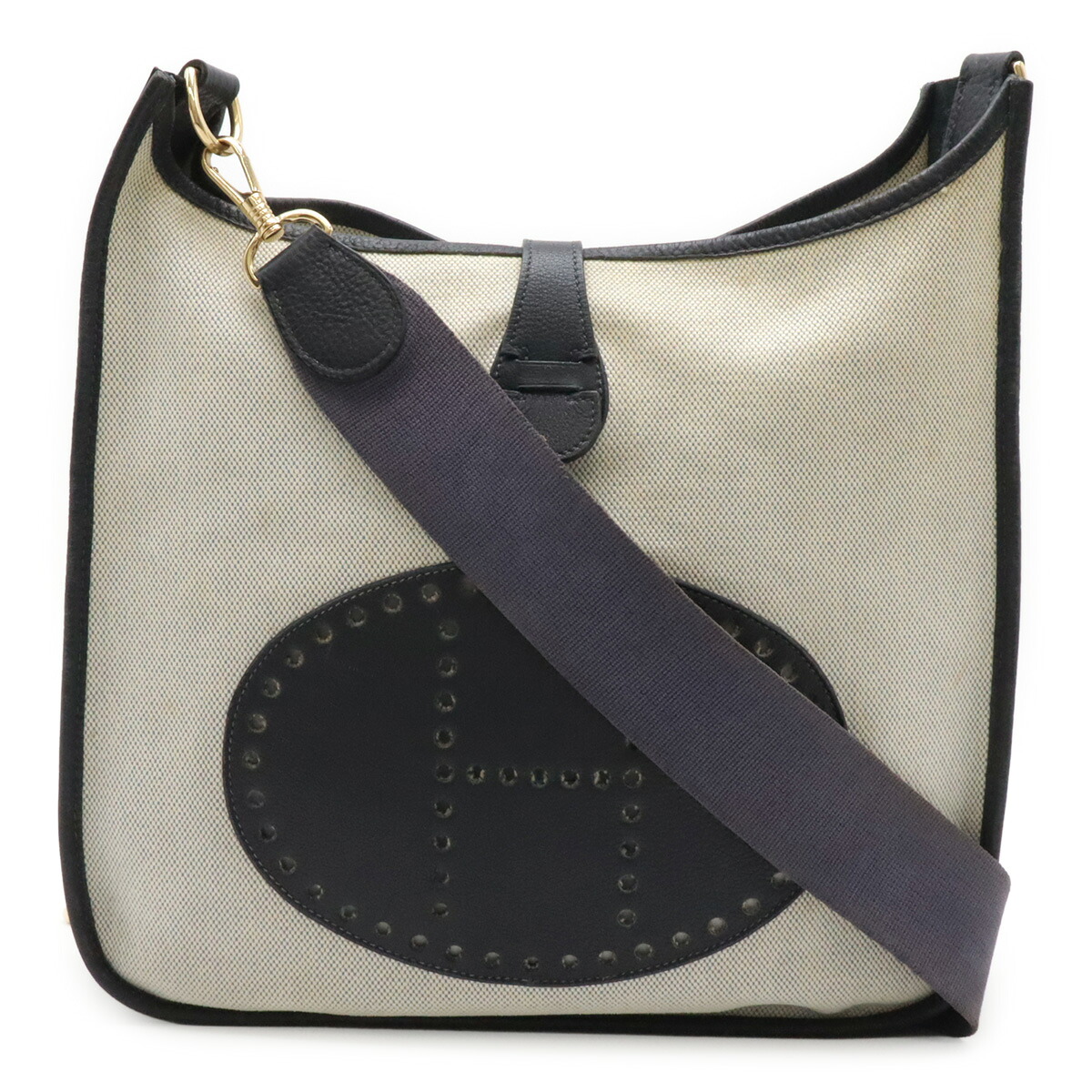 HERMES エルメス エヴリン エブリンI エブリン1 PM ショルダーバッグ トワルアッシュ キャンバス レザー ナチュラル ネイビー シルバー金具 □C刻印 【中古】｜Blumin 店