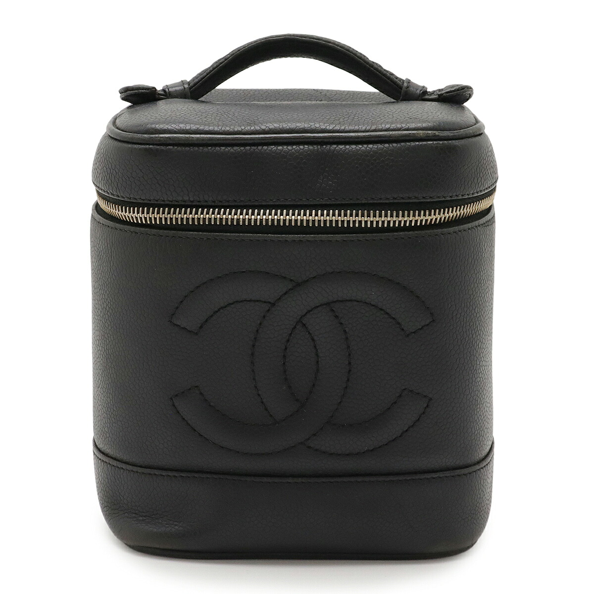 CHANEL シャネル ココマーク バニティバッグ ハンドバッグ 化粧ポーチ コスメポーチ キャビアスキン レザー ブラック 黒 ゴールド金具 A01998 【中古】