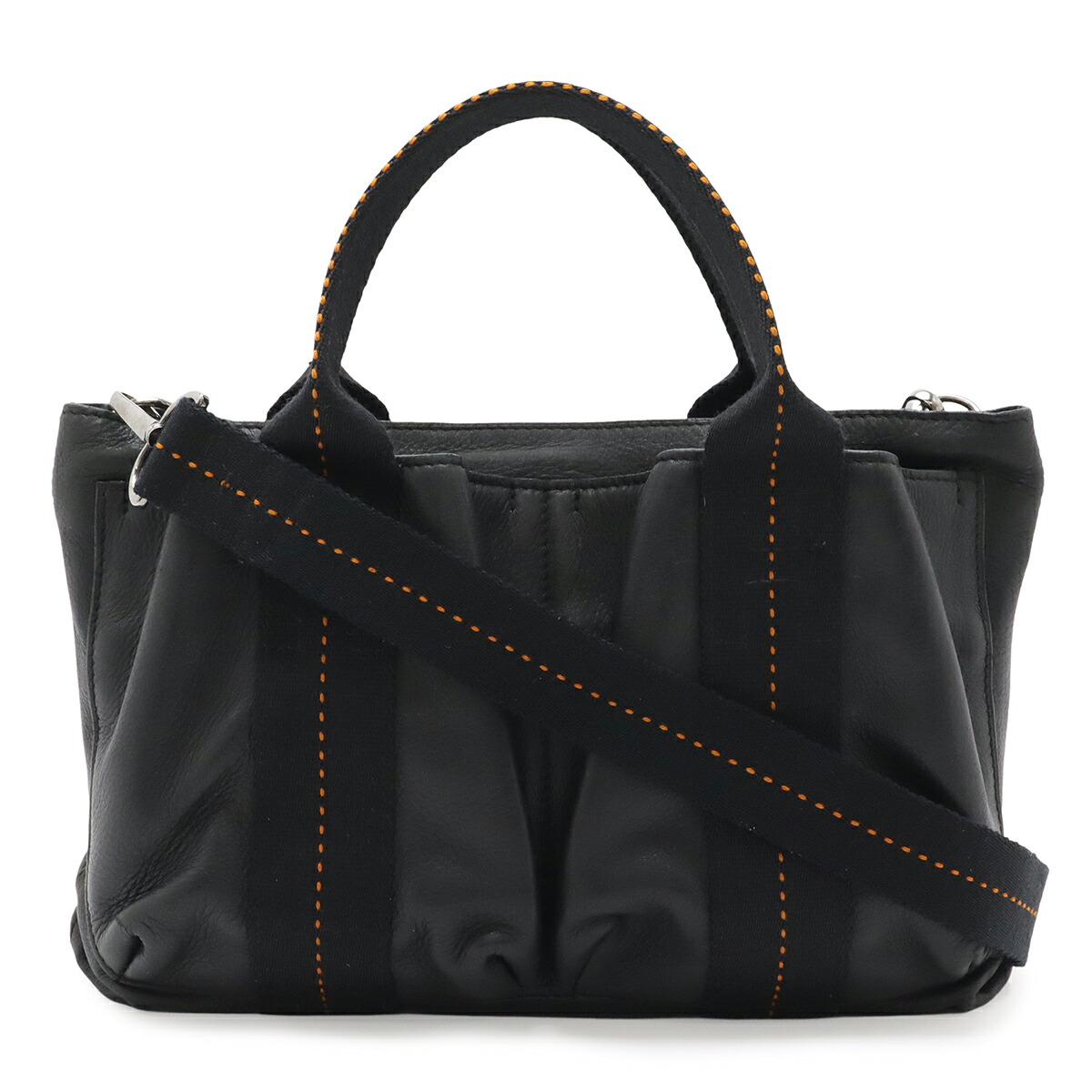HERMES エルメス 隊商 ホリゾンタルPM トートバッグ 2WAY ショルダーバッグ 曲がった掛け ヴォーデルマ なめし革 黒いこと 黒 オレンジ色 【中古】