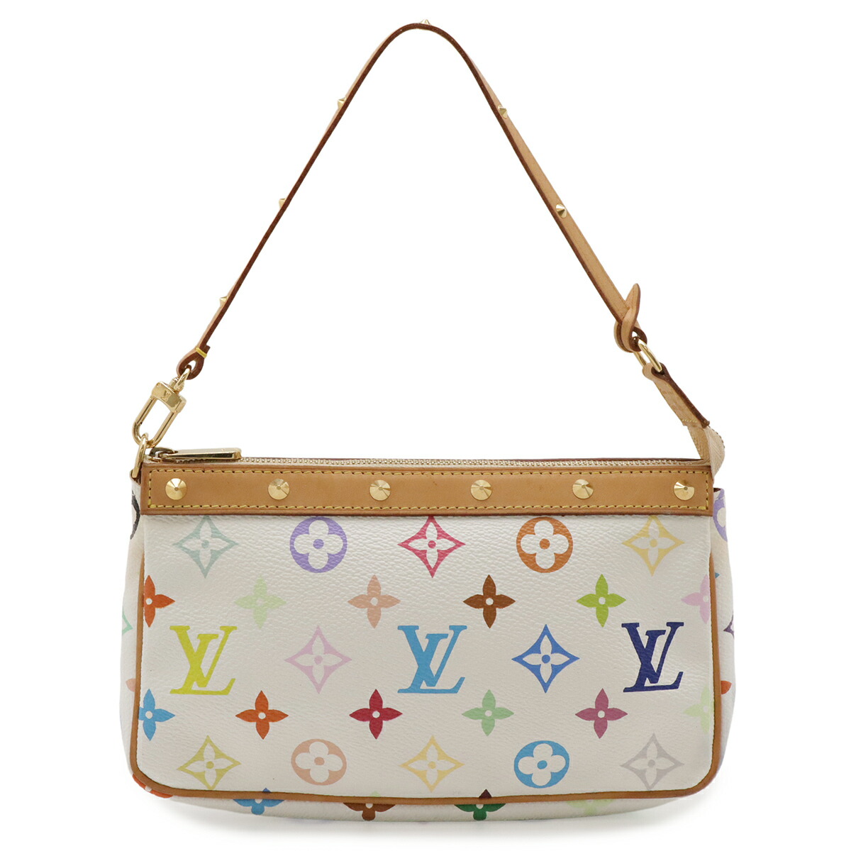 LOUIS VUITTON ルイ ヴィトン モノグラムマルチ色つや ポシェット アクセソワール 付属物合切袋 寄り合い御徒面子 ブロン 白 白いこと M92649 【中古】
