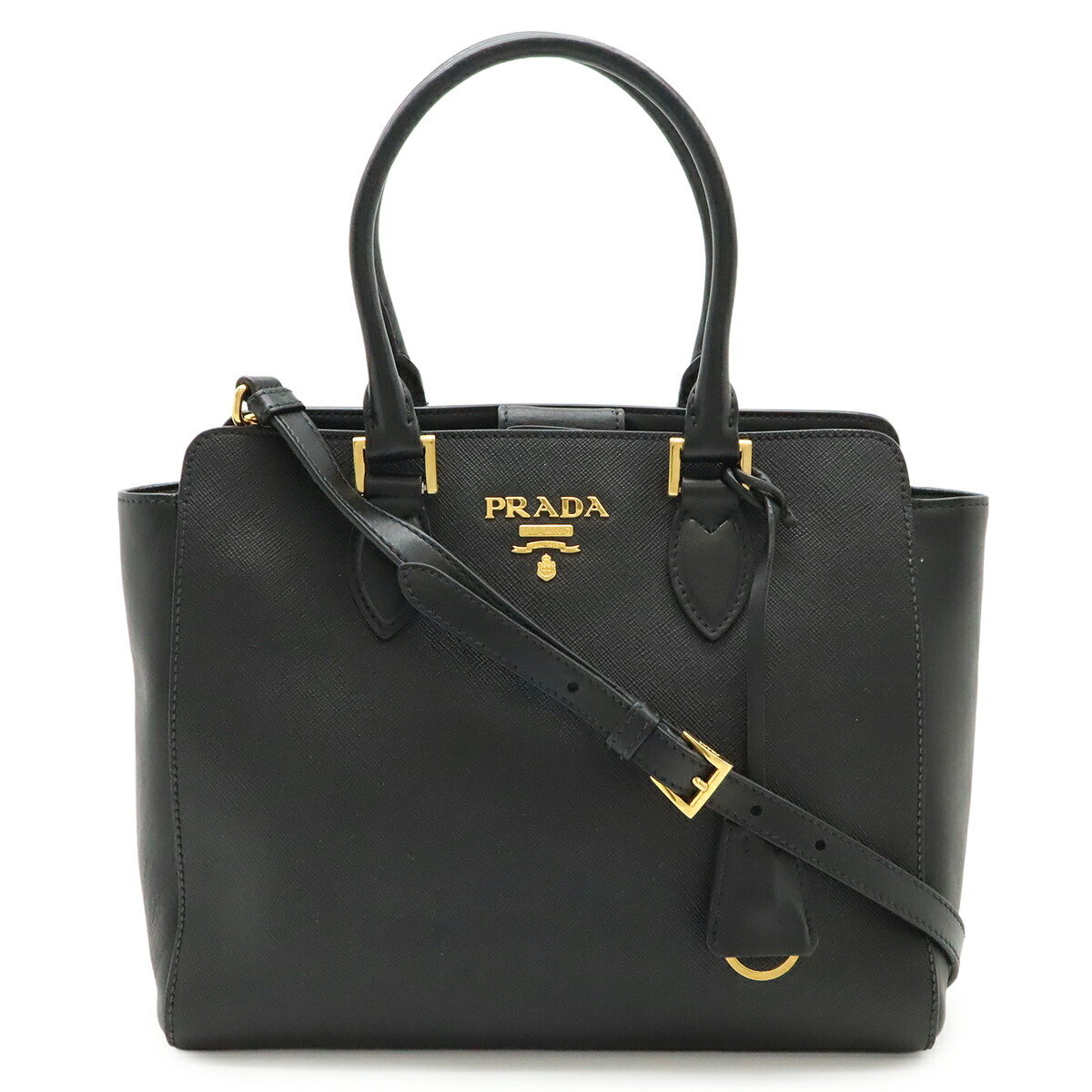 PRADA プラダ SAFFIANO ハンドバッグ 2WAY ショルダーバッグ 斜め掛け サフィアーノ レザー NERO 黒 ブラック ゴールド金具 1BA113 【中古】|Blumin 店