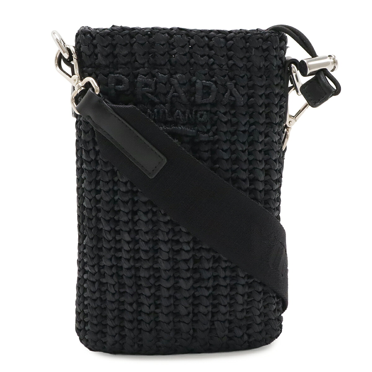 PRADA プラダ クロシェ スマートフォンケース ショルダーバッグ ポーチ 2WAY ポシェット ナイロン NERO 黒 ブラック シルバー金具 2ZT061 【中古】｜Blumin 店
