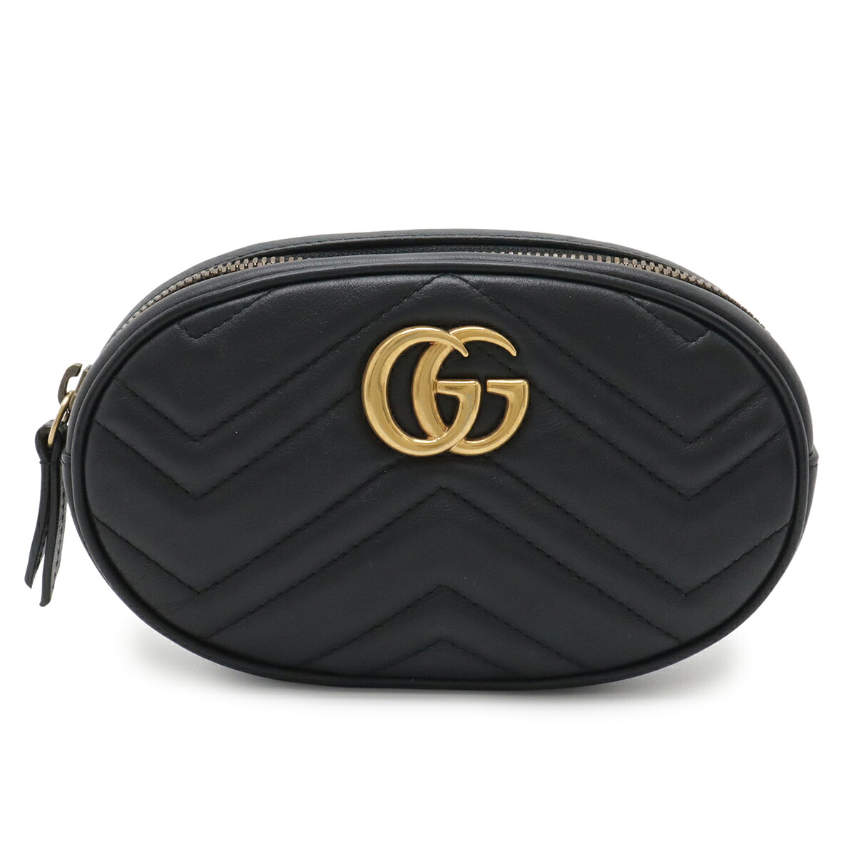 GUCCI グッチ GGマーモント ベルトバッグ ボディバッグ ウエストバッグ ウエストポーチ キルティング レザー ブラック 黒 ゴールド金具 #75 476434 【中古】 35,620円