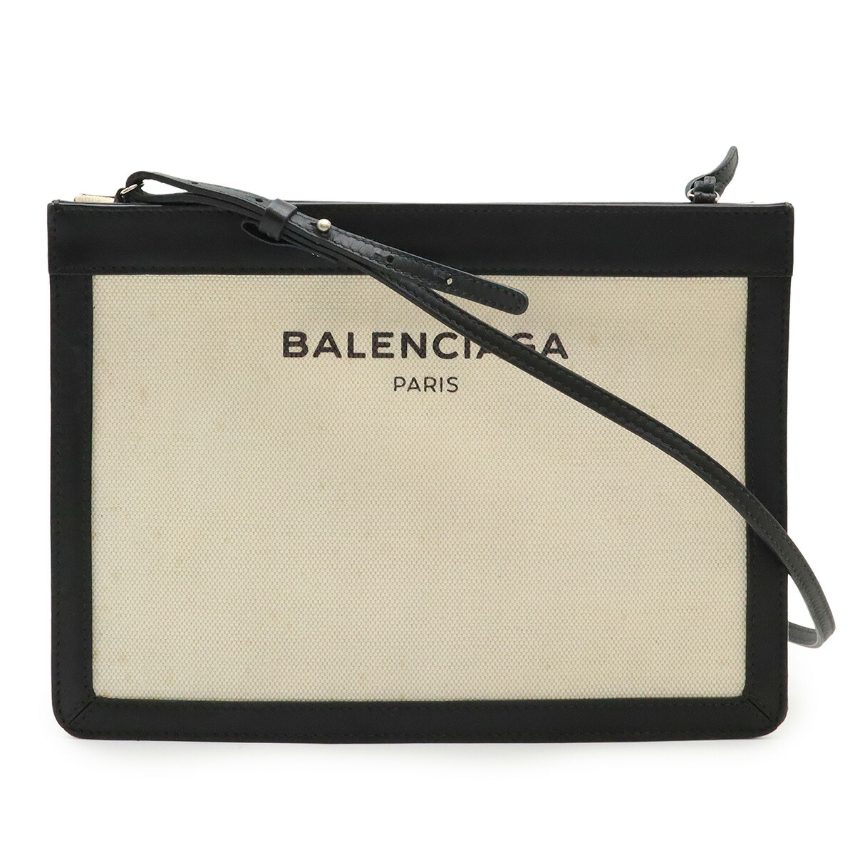 BALENCIAGA バレンシアガ ネイビーポシェット ロゴタイプ ショルダーバッグ 2WAY クラッチペダル御徒面子 帆布 なめし革 自然的 黒いこと 339937 【中古】