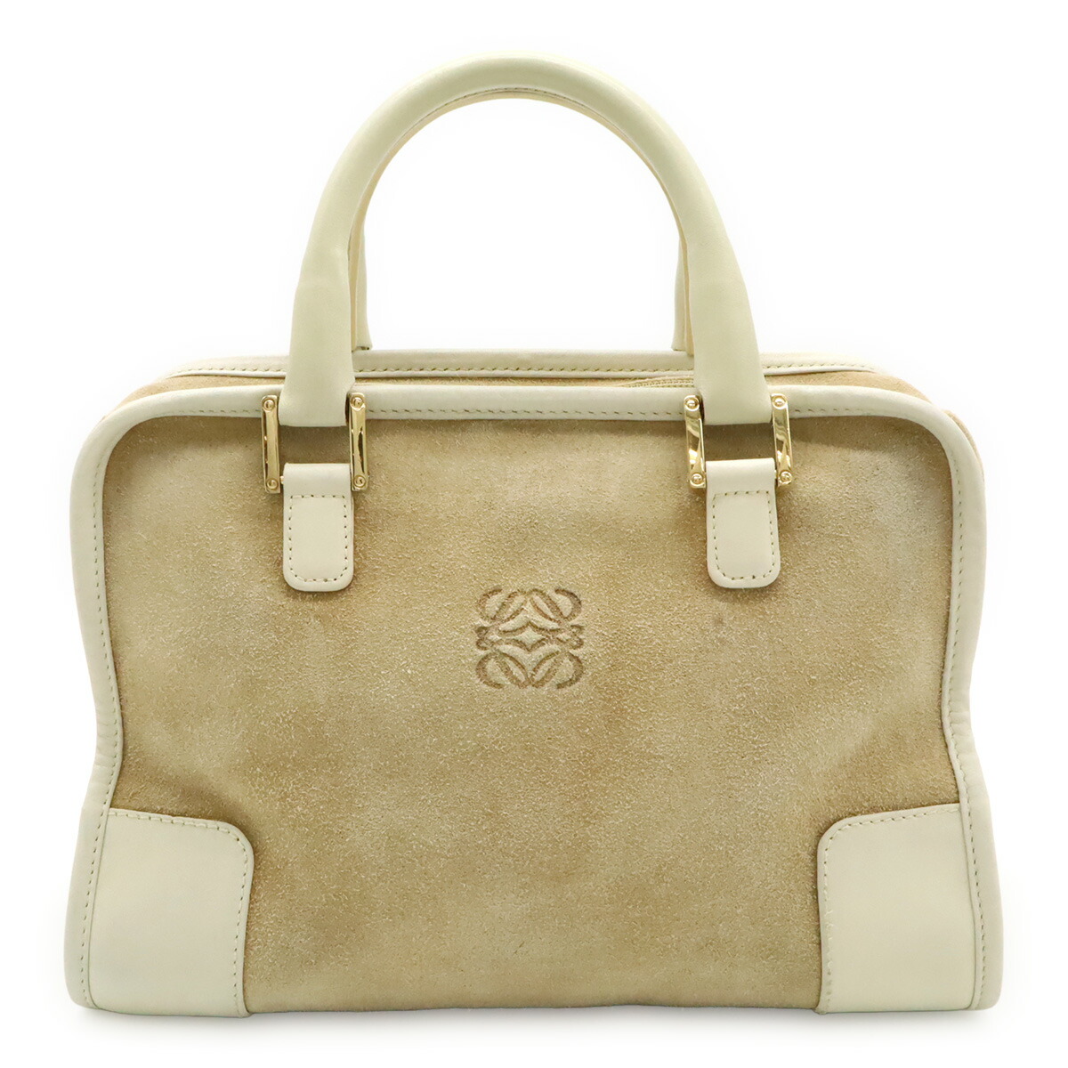 LOEWE ロエベ アマソナ28 アナグラム ハンドバッグ ミニボストンバッグ スエード レザー アイボリー 白 ベージュ ゴールド金具 【中古】｜Blumin 店