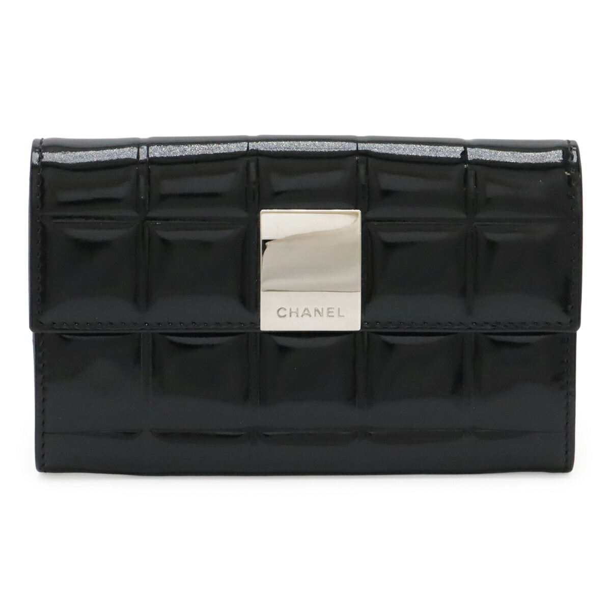 CHANEL シャネル チョコレート赤ちょうちん コインケース 御釣り入れ 鋳貨銭入れ エナメル 専売特許なめし革 黒いこと 黒 しろがね色金具 【中古】