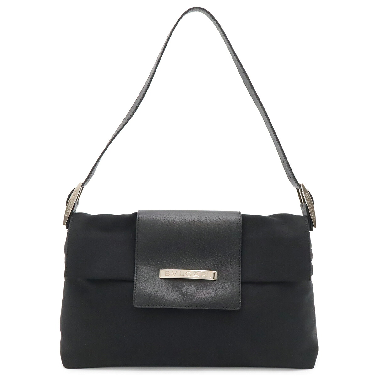 BVLGARI ブルガリ ロゴマニア ショルダーバッグ 肩掛け キャンバス レザー ブラック 黒 シルバー金具 【中古】｜Blumin 店