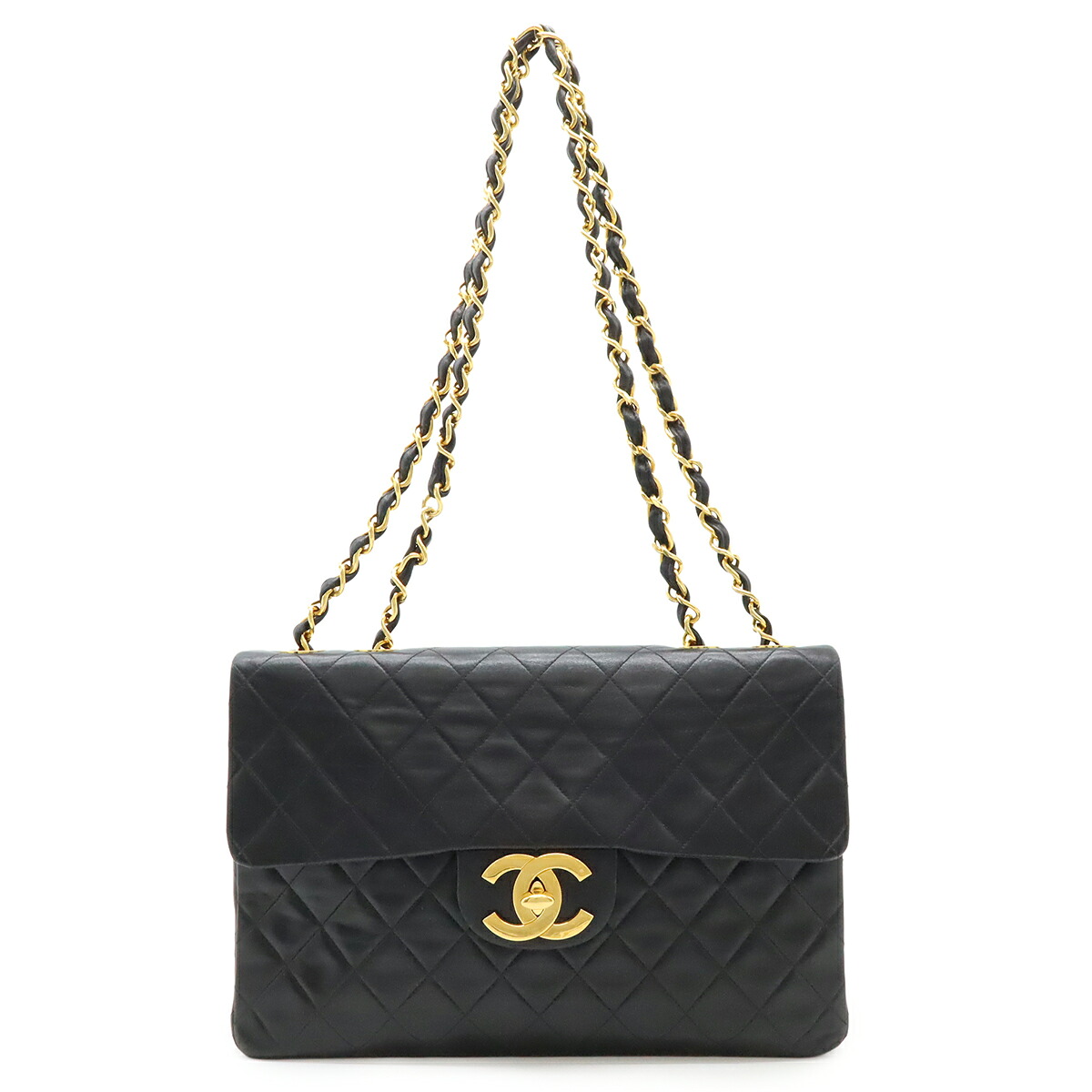 CHANEL シャネル デカマトラッセ ココマーク チェーン店ショルダーバッグ Wチェーン店 なめし革 黒いこと 黒 ゴールド金具 A01094 【中古】 バッグ-レディースバッグ-ショルダーバッグ・メッセンジャーバッグ