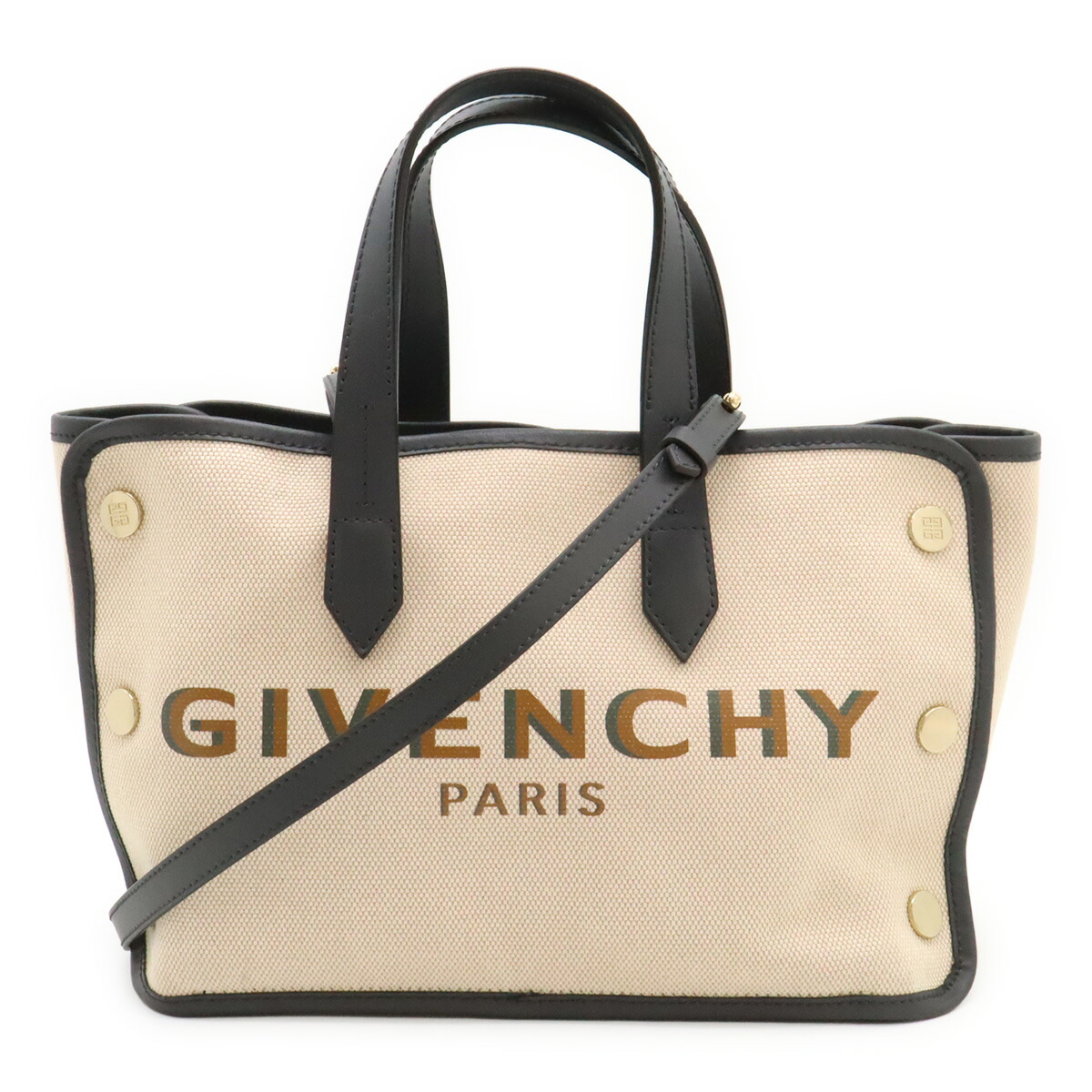 GIVENCHY ジバンシイ ジバンシー 公債証書 ロゴタイプ トートバッグ ハンドバック 2WAY ショルダーバッグ 帆布 なめし革 自然的 薄墨色 【中古】