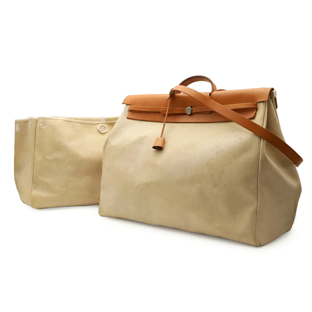 HERMES エルメス エールバッグTGM ハンドバッグ 2WAY ショルダーバッグ トワルオフィシエ レザー ナチュラル ブラウン ストッパー欠品 □B刻印 【中古】|Blumin 店