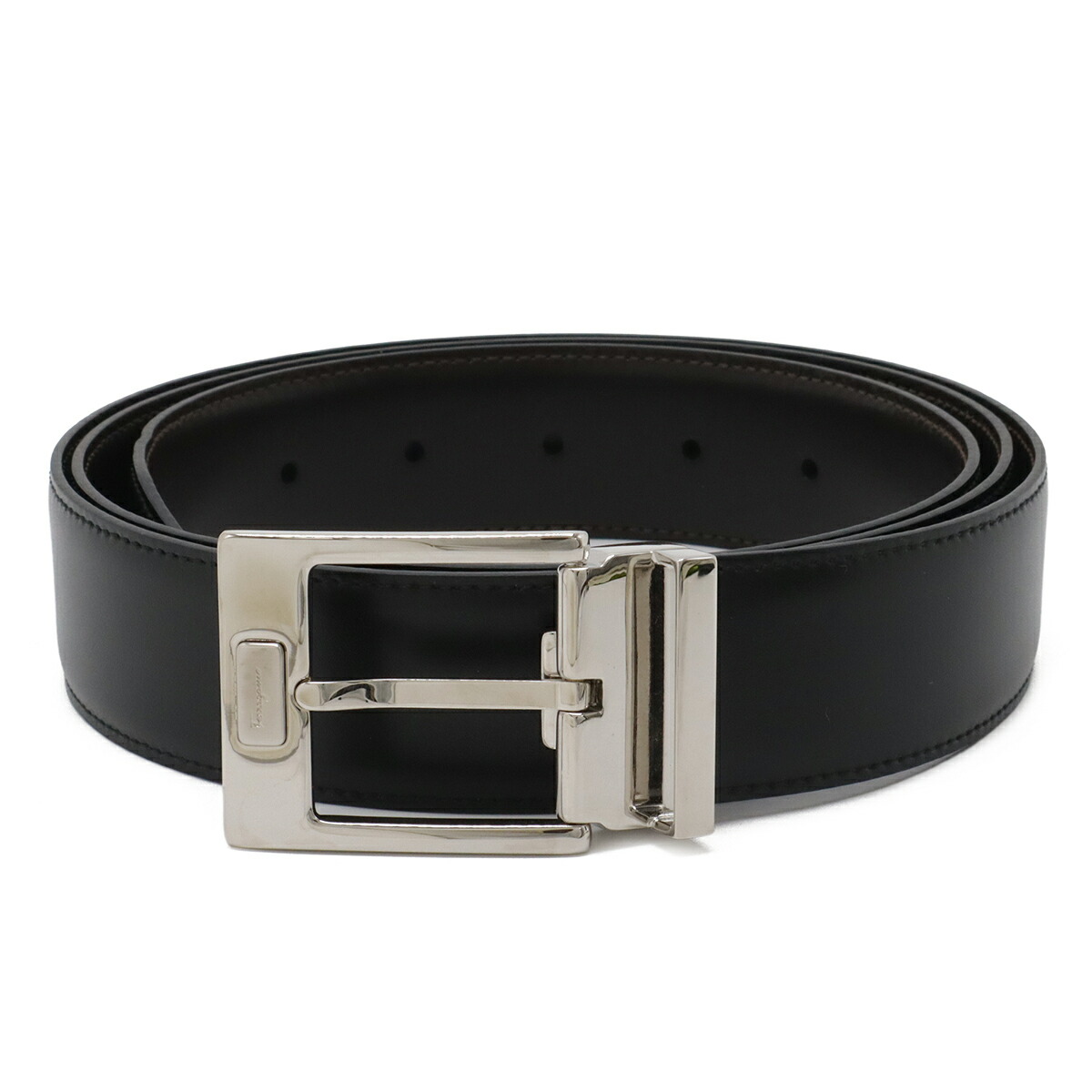 Salvatore Ferragamo サルヴァトーレ フェラガモ 胴締め リヴァーシブル なめし革 黒いこと 黒 うす暗い赤銅色 実寸約116糎 とり捨てる済 【中古】