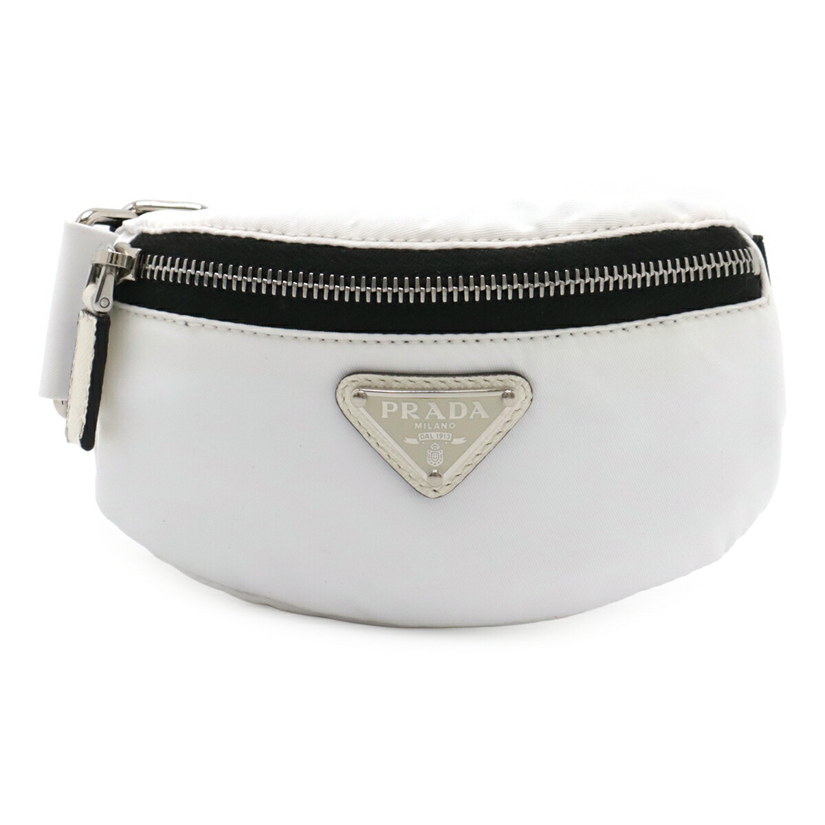 PRADA プラダ ３角形ロゴタイプ リストバンドポーチ マルチ合切袋 小入れもの ナイロン なめし革 BLANCO 白 白いこと しろがね色金具 1TT095 【中古】