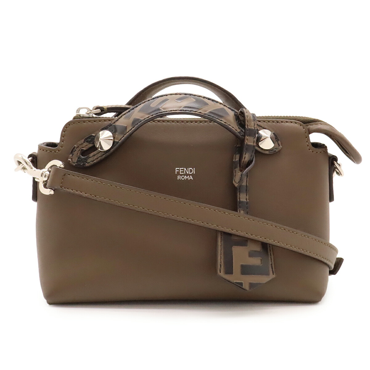 FENDI フェンディ BY THE WAY バイザウェイ ミニ ハンドバック 2WAY ショルダーバッグ ズッカ柄 FF主題 なめし革 うす暗い赤銅色 黒いこと 8BL135 【中古】