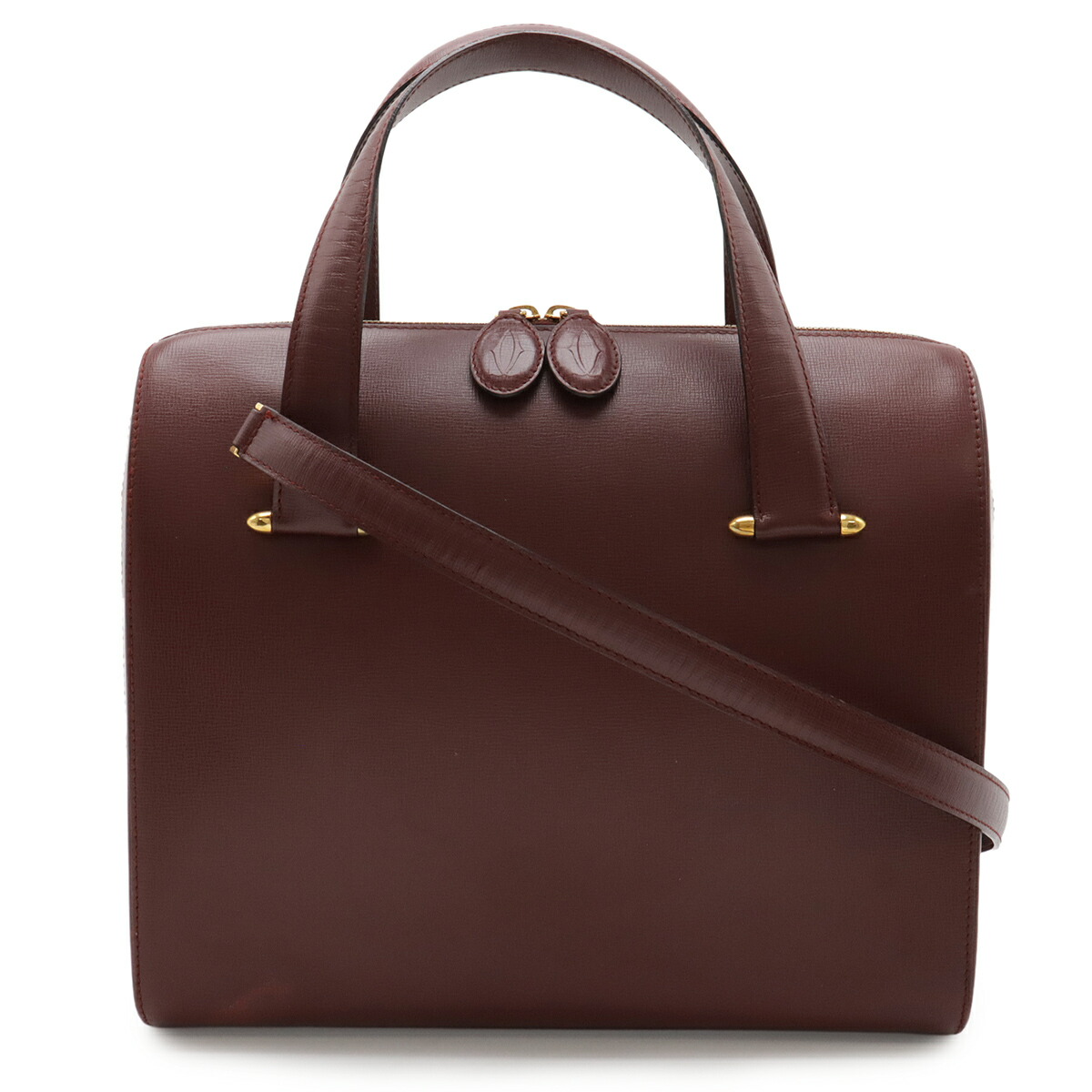 Cartier カルティエ マストライン トートバッグ ハンドバッグ 2WAY ショルダーバッグ レザー ボルドー ゴールド金具 【中古】