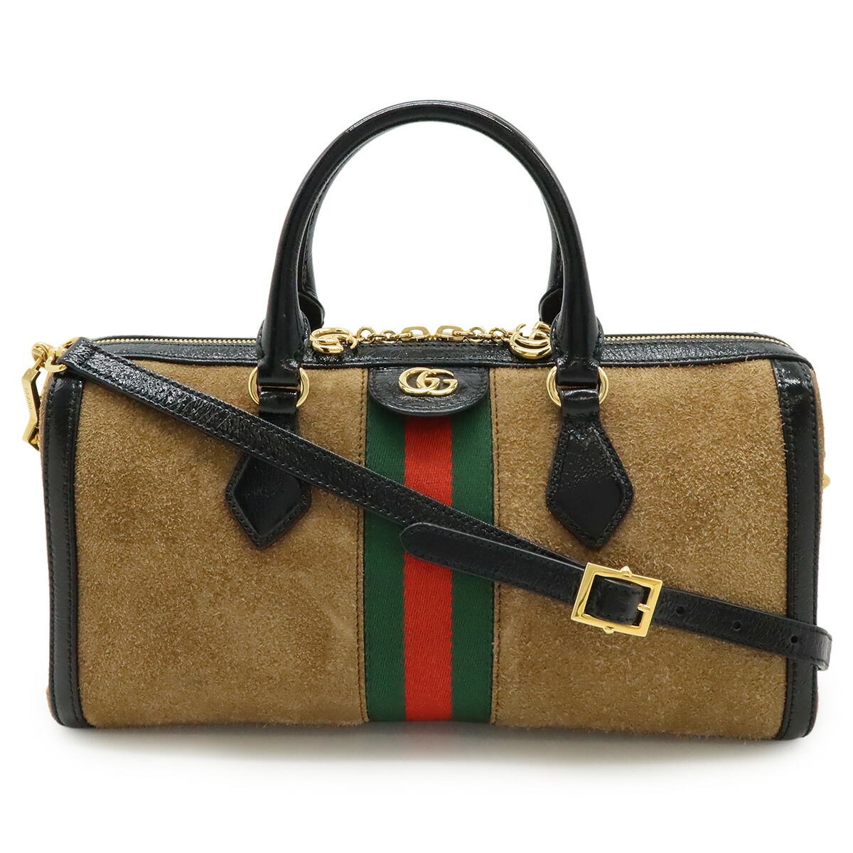 GUCCI グッチ オフィディア シェリー酒生産ライン ハンドバック ミニボストンバッグ ショルダーバッグ スエードクロス 専売特許なめし革 赤銅色 黒いこと 524532 【中古】
