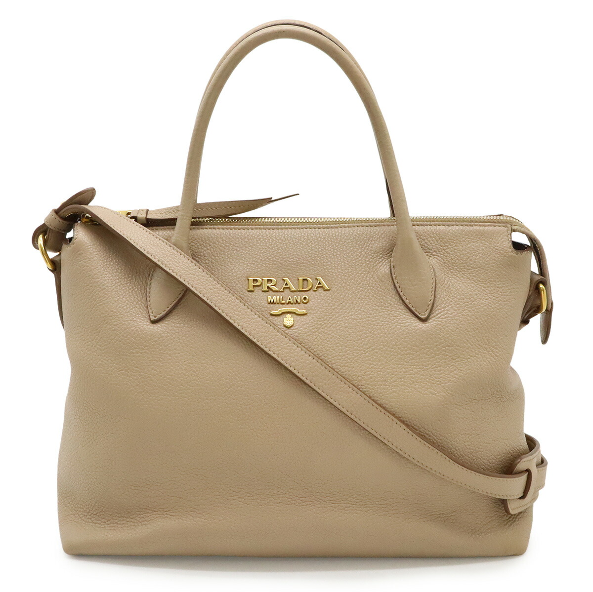 PRADA プラダ VIT.DAINO ハンドバック トートバッグ 2WAY ショルダーバッグ なめし革 ベージュ 国内ブチック買いもとめる品 1BA157 【中古】